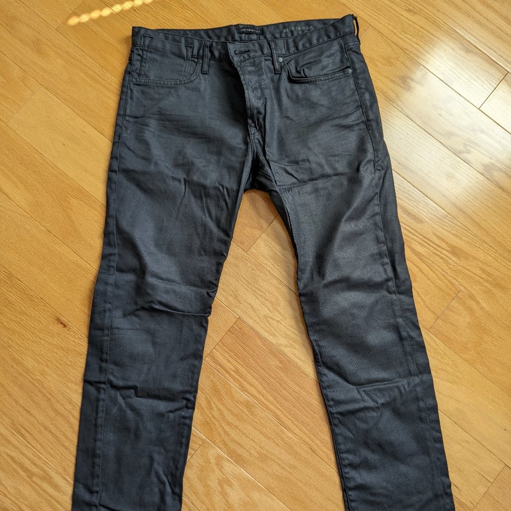 John Varvatos Bowery Slim Straight Button Fly Coated Black Jean